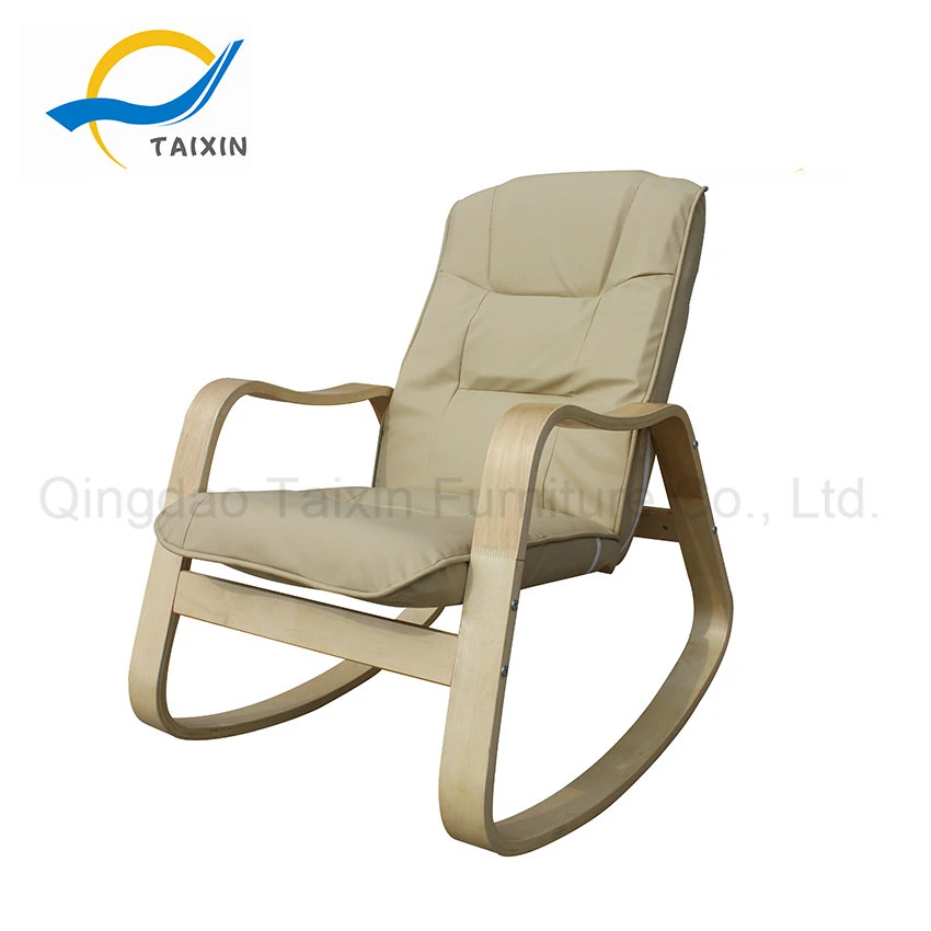 Beige PU Fabric Round Rocking Chair Bedroom Furniture
