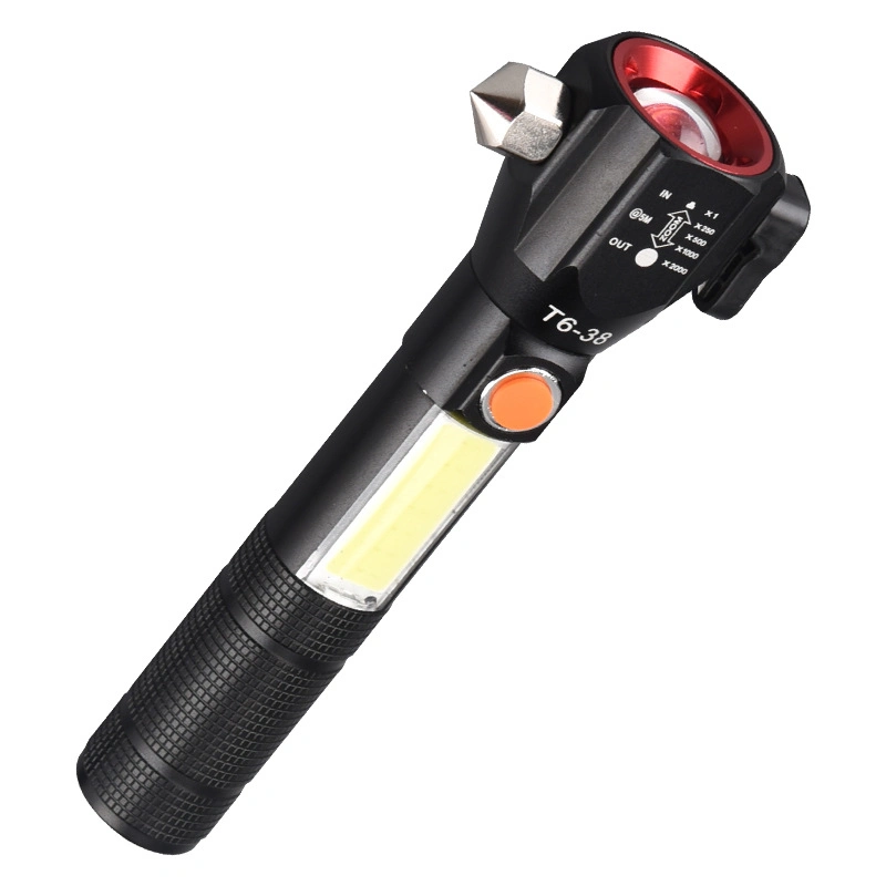 Security Emergency LED Rechargeable Tactical Flashlights Safety Hammer with COB Side Light