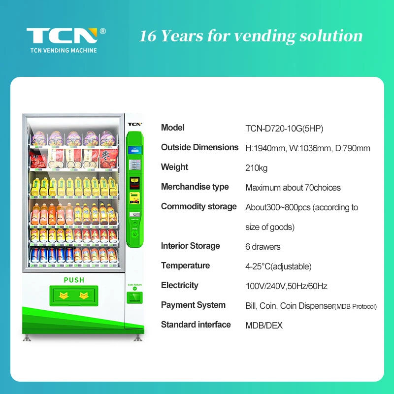 Distributeur automatique de boissons et de collations Tcn avec système de refroidissement