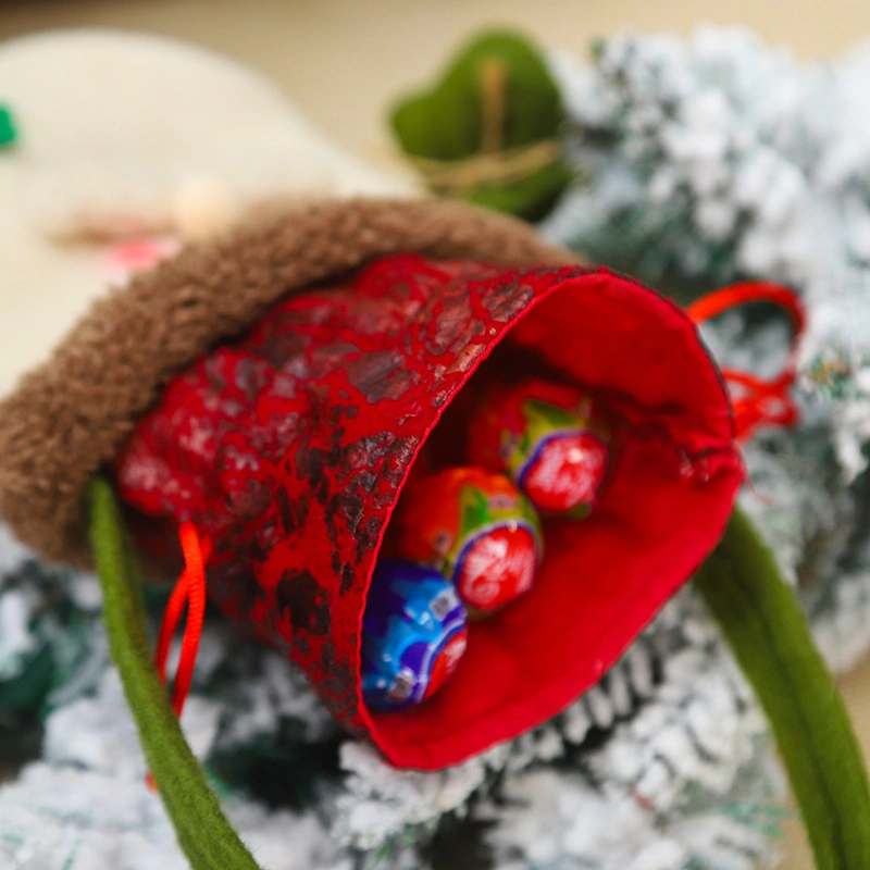 3 Designs Cute Plush Christmas Tote Bag with Handle Drawstring and Small Gloves Candy Bags for Xmas Party Favor.