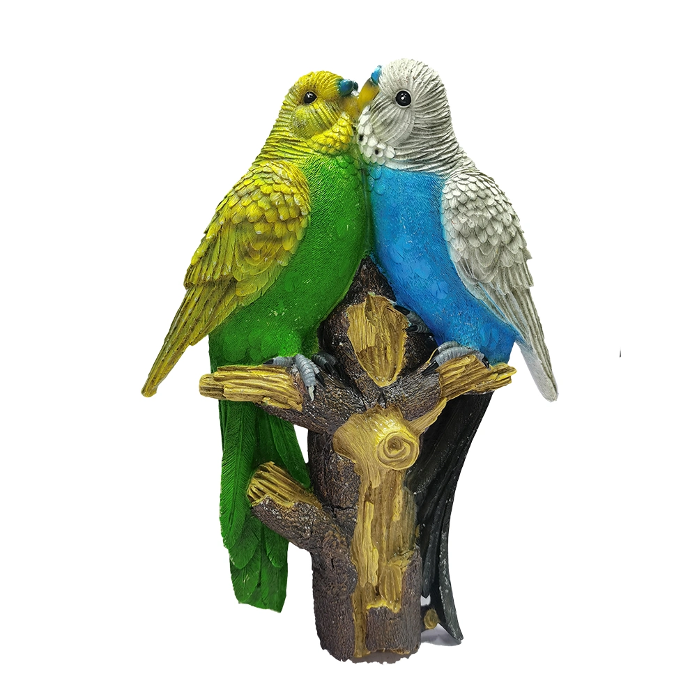 Resin Garden Couple Parrots on Branch Life Size Statue Wall Hanging Birds Sculpture