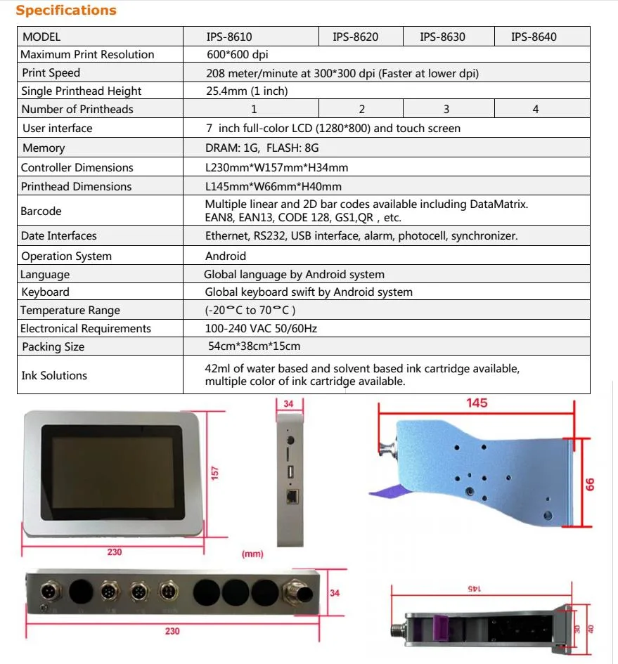 IPS 8610 - 7" 25.4mm OEM/ODM Customized Applications Global Language Thermal Inkjet Printer