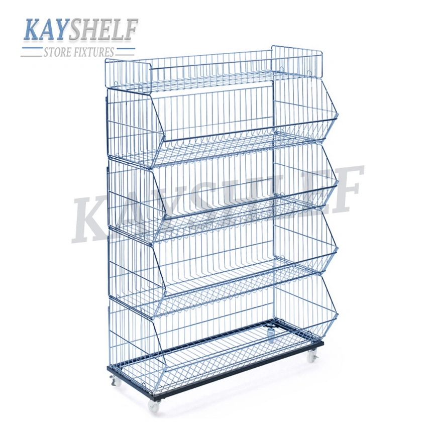 Supermarket Stacking Metal Wire Display Basket Stand Dump Bin Rack