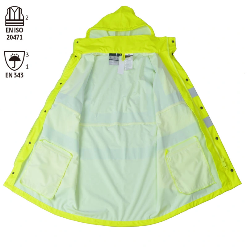 En20471 and En343 ANSI Hi-Vis Protective Jacket Workwear Waterproof Rain Wear with All Seam Welded