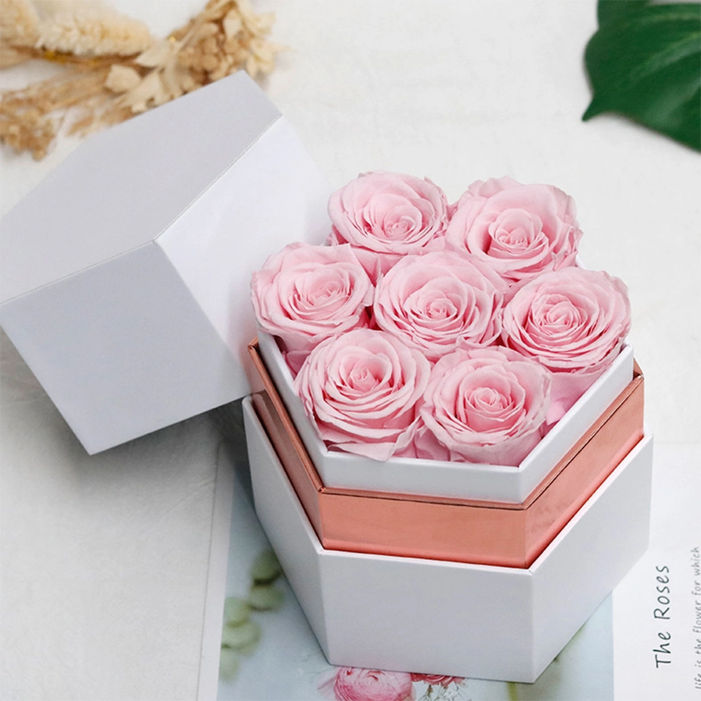 Regalo de lujo de San Valentín con 7 rosas eternas en regalo Caja