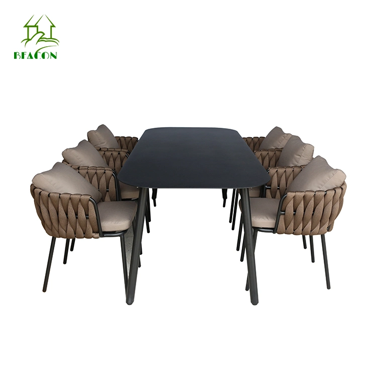 Modern Style Outdoor Restaurant Hotel Aluminum Garden Dining Table Rope Chair Furniture