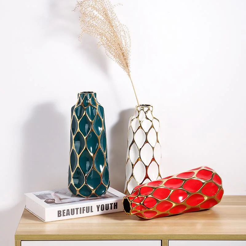 La cuadrícula geométrica minimalista creativos Floreros de cerámica para decoración del hogar