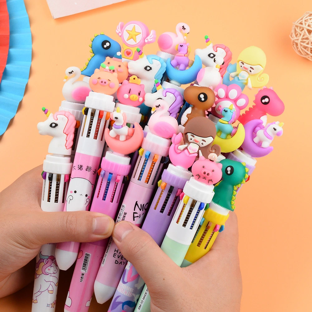 Dessin animé dix couleurs Ballpoint Pen Cute Student Creative papeterie Multi-Function Handbook Marqueur stylo bille multi-couleurs Press-action