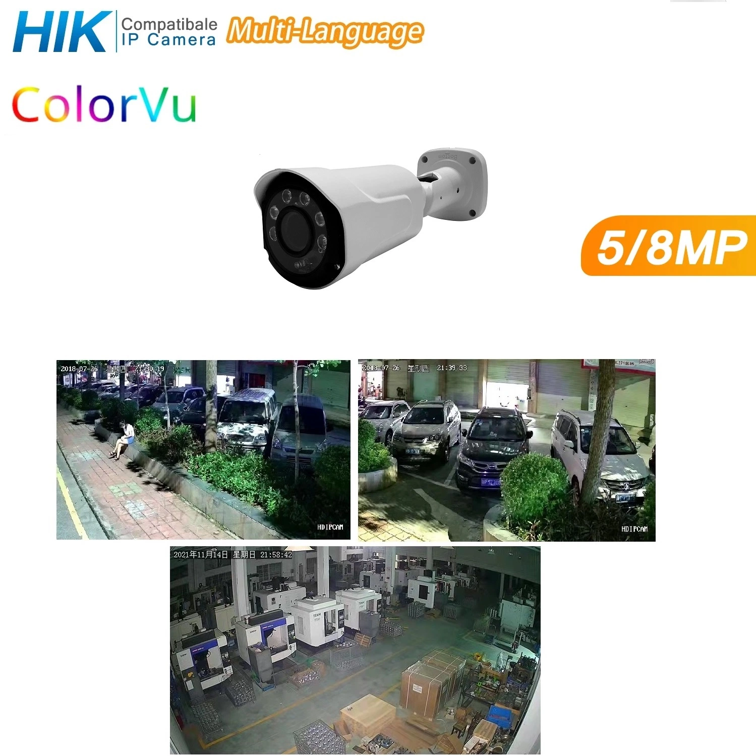 Fsan 5MP/8MP CCTV IP Camera Colorvu HD Full Color IP Camera Warm Light Camera with Human Detection, Onvif, IP66, ODM/OEM CCTV Camera, NVR, PTZ