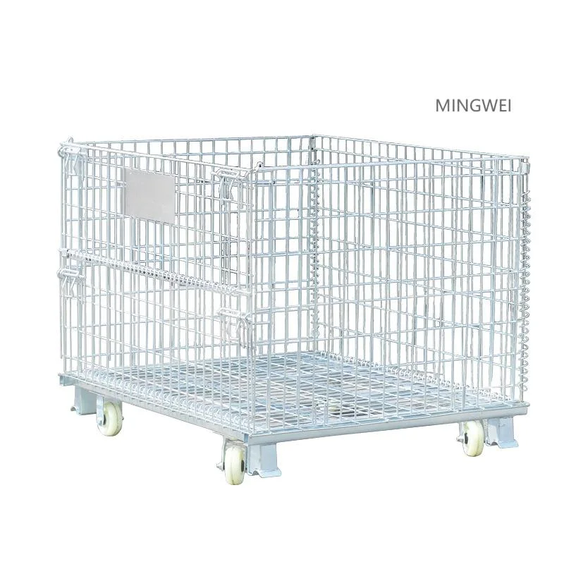 Mingwei Customized Demountable Stackable Security Electro Galvanized Pallet Heavy Duty Foldable Warehouse Storage Pallet Cage Rack