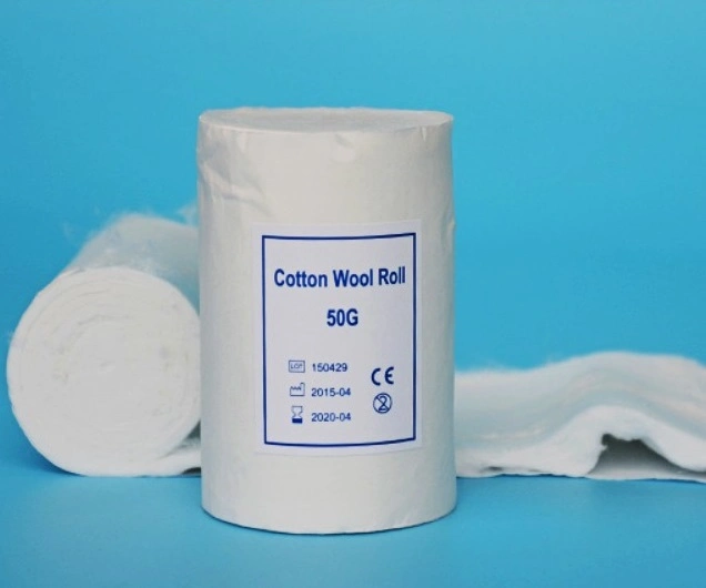 Medical Cotton Roll Absorbent Cotton Roll 50g/100g/200g/300g/400g/454G/500g/1000g in a Roll, Each in a Polybag or Kraftpaper