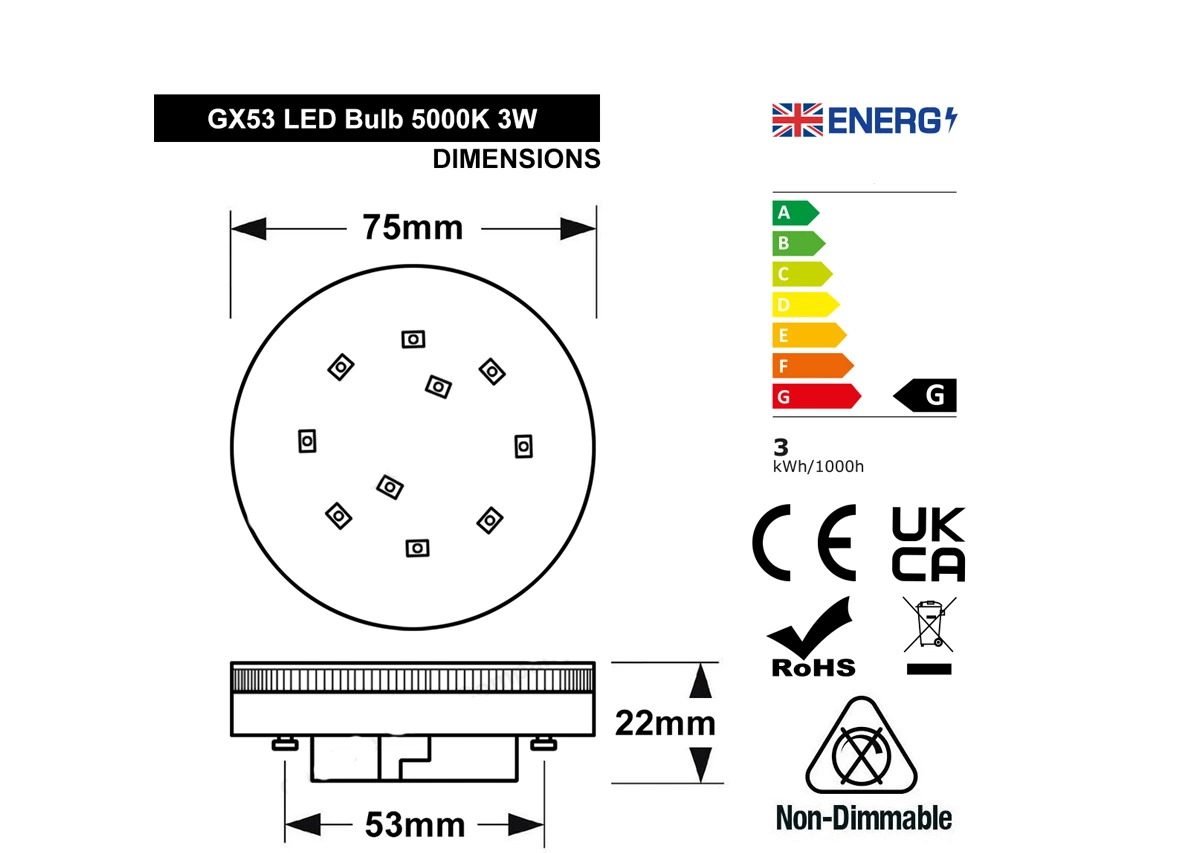 Luz LED de 3 W Gx53 de 4 W, lâmpada economizadora de energia, luz interior Controlador Dob IC sem EMC