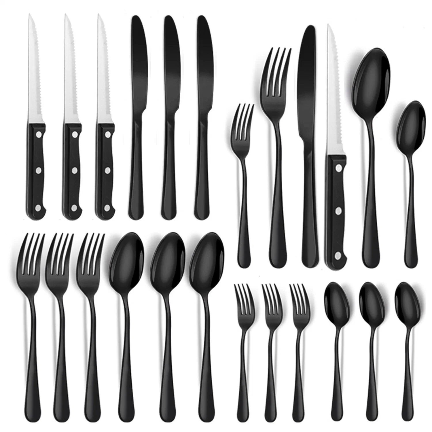 Kitchen Utensils Set Mirror Polished Stainless Steel Flatware Cutlery Silverware Set for Home Kitchen Restaurant Hotel with Steak Knives