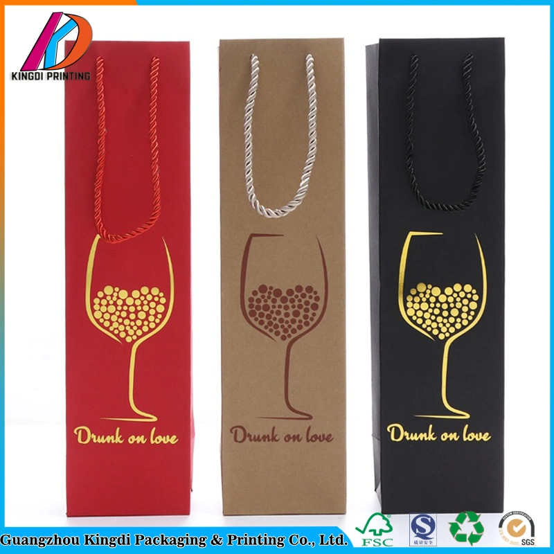 Gold Stamping Logo Paper Wine Bag with Matt Lamination