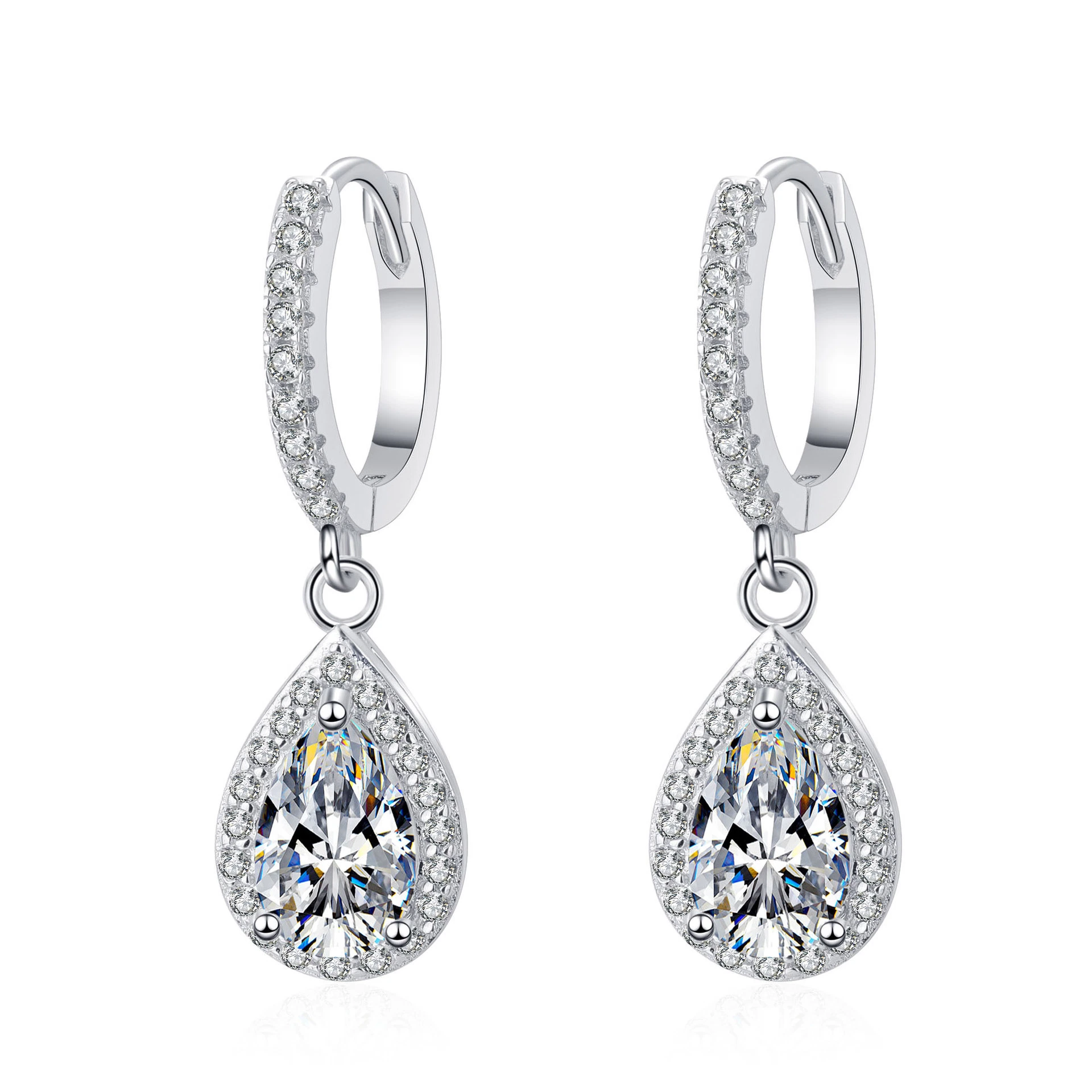 Earring Jewelry 925 Sterling Silver Halo Cubic Zirconia New Hoop Dangling Earring 18K Gold Plating Hook Earrings