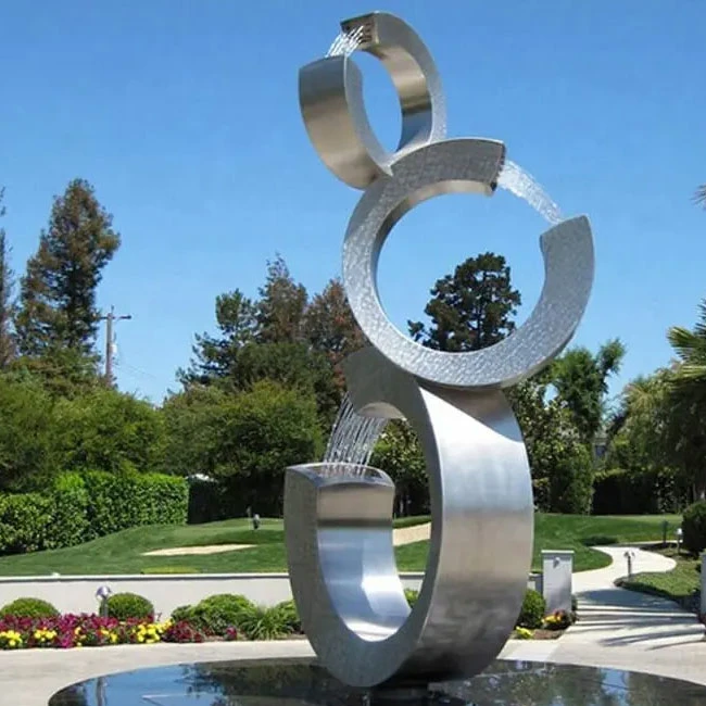 Custom OEM ODM Metal Large Garden 8 Shape Art Stainless Steel Statue Water Fountain