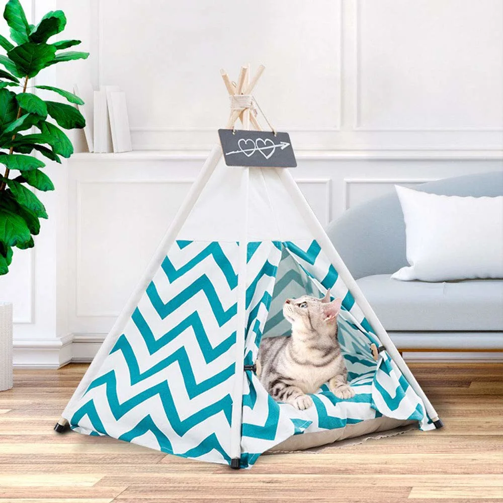 Pet Teepee Tent with Mat for Large Dogs Cats Portable House