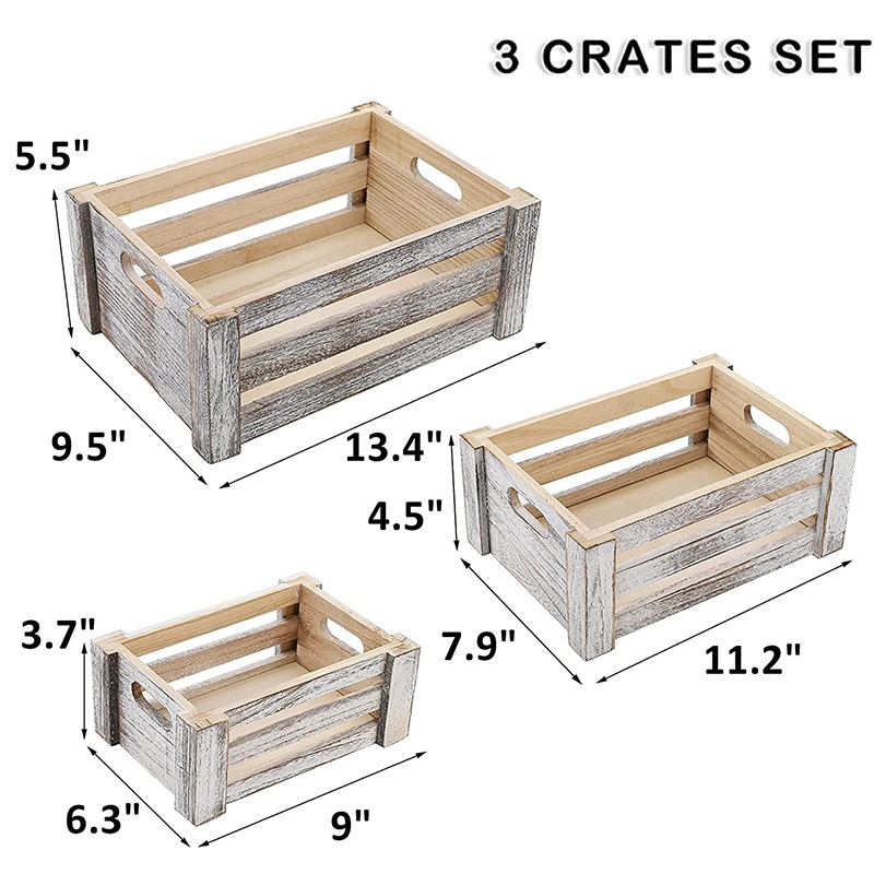 Juego de 3 cajas de almacenamiento de madera con asas de contenedor de anidamiento