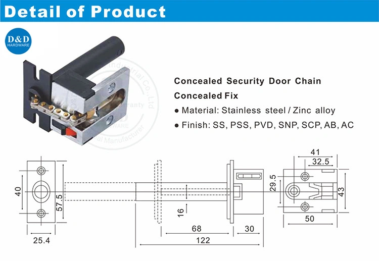 High Security Hotel Zinc Alloy Conceal Polish Door Chain