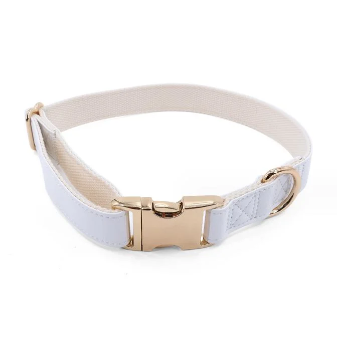 Soft Leather Dog Collar with Gold Adjustable Metal Buckle