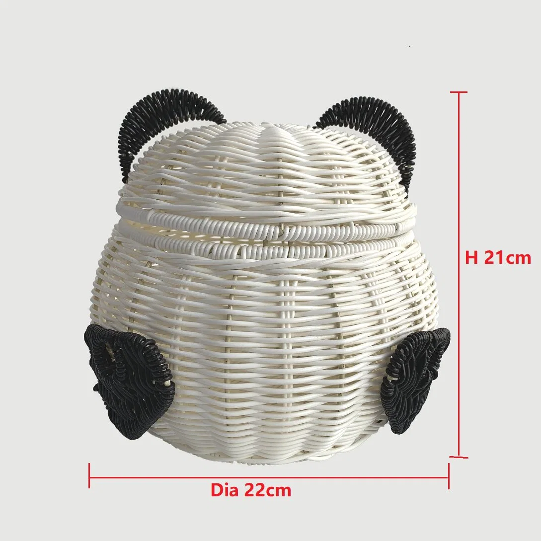 Handwoven Durable Animal Style Organizer Panda Shape Plastic Rattan Stocked Basket with Lid