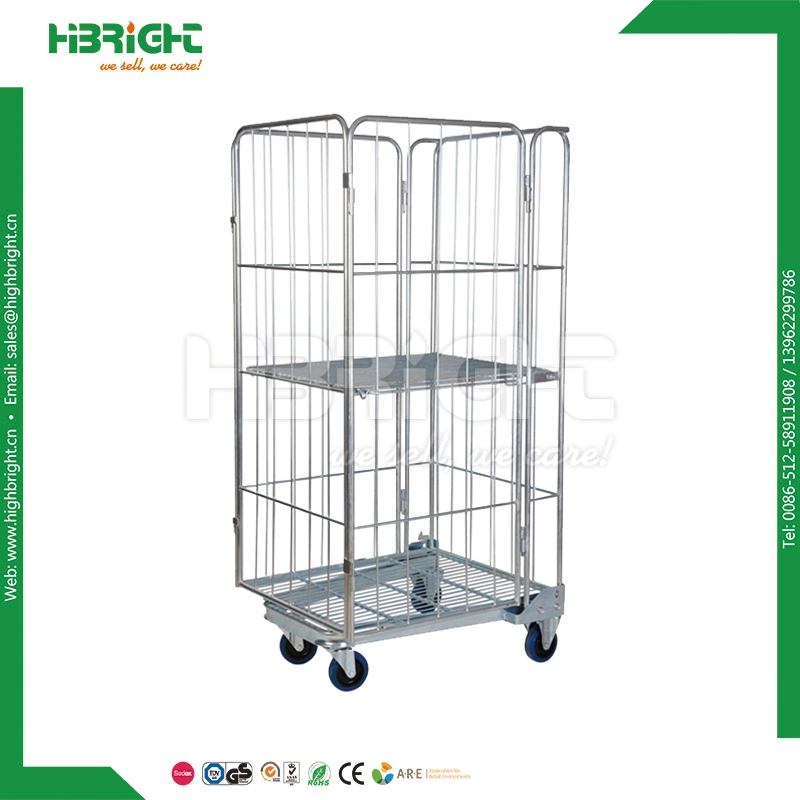 2 Sided Metal Foldable Wire Roll Container Trolley