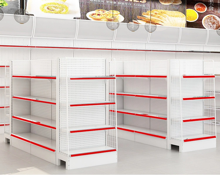 Multifunctional Medical Store Furniture Display Rack White Metal Supermarket Shelves