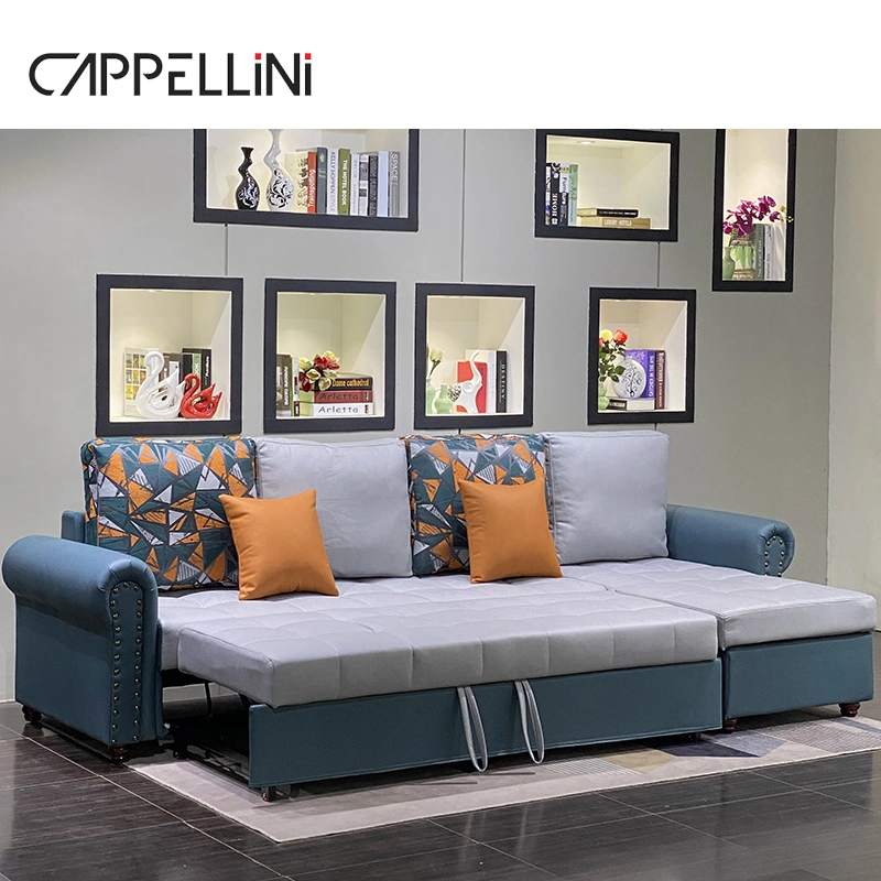 Popular Modern Design Home Living Room Furniture Lazy Sleeper Sofa Cum Bed Corner Fabric Sectional Divan Sofa Bed