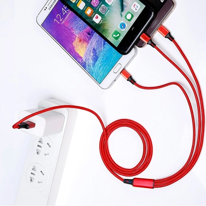 Hot Selling Flexible 3 in 1 Fast Charging Cable USB2.0 to Type-C&Android&Lightning Mobile Phone Cable