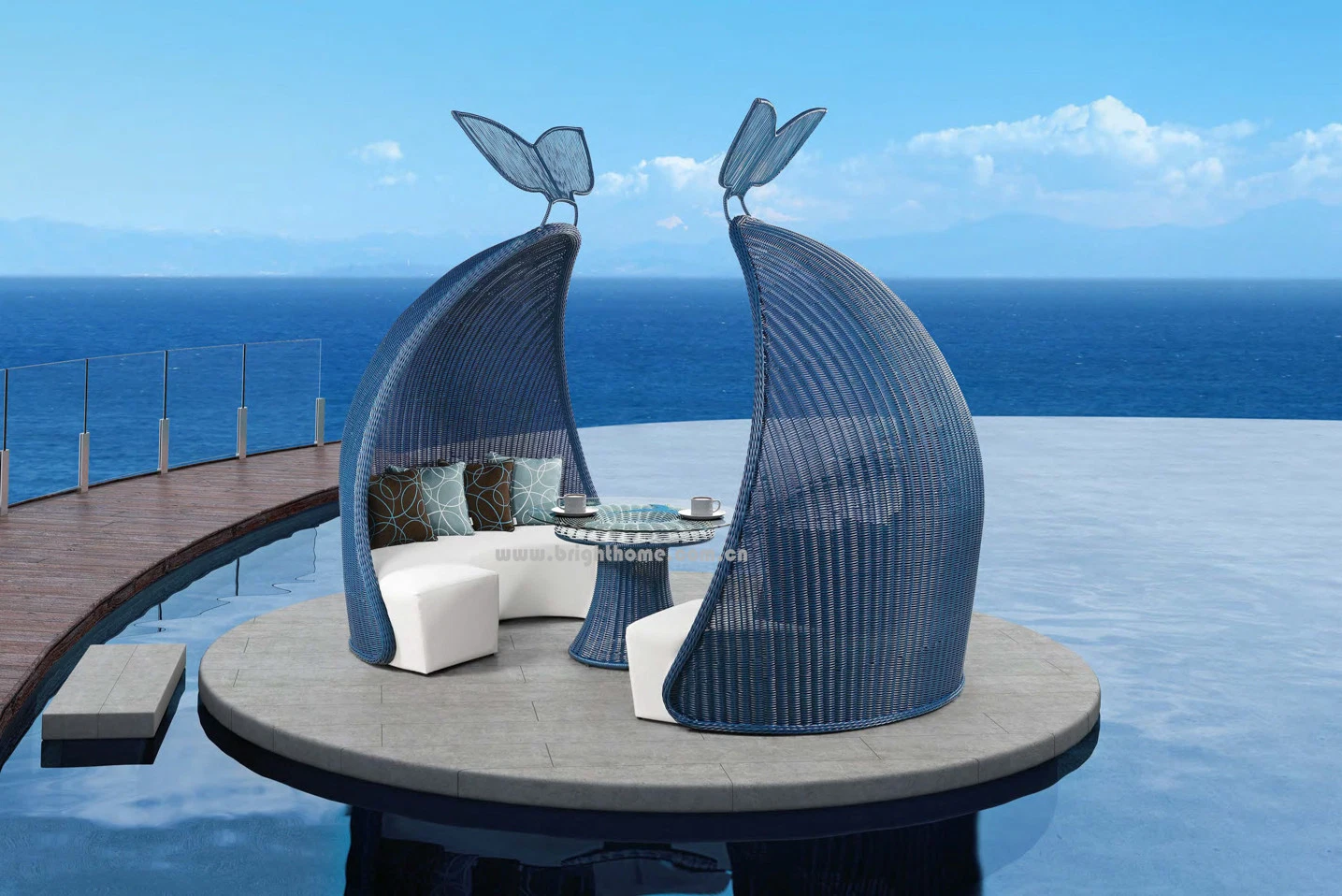 Nouveau mobilier d'extérieur de loisirs en rotin en aluminium design tente océan méditerranéen style moderne de luxe canapé sectionnel.