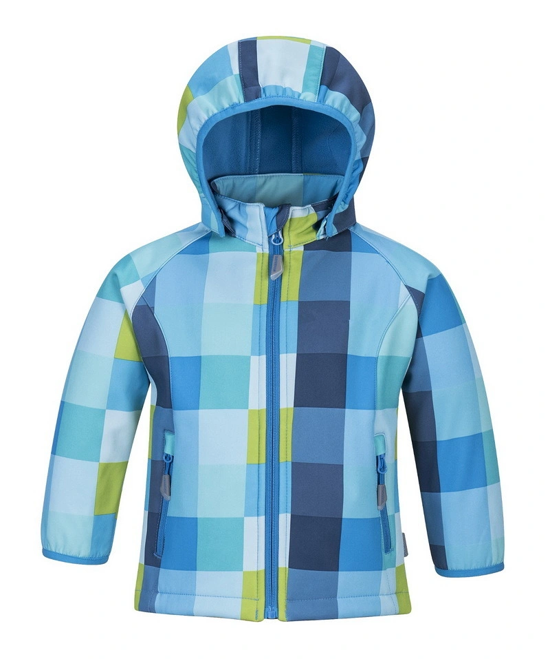 Fashion Hooded Plaid Softshell Boy Jacket for Winter