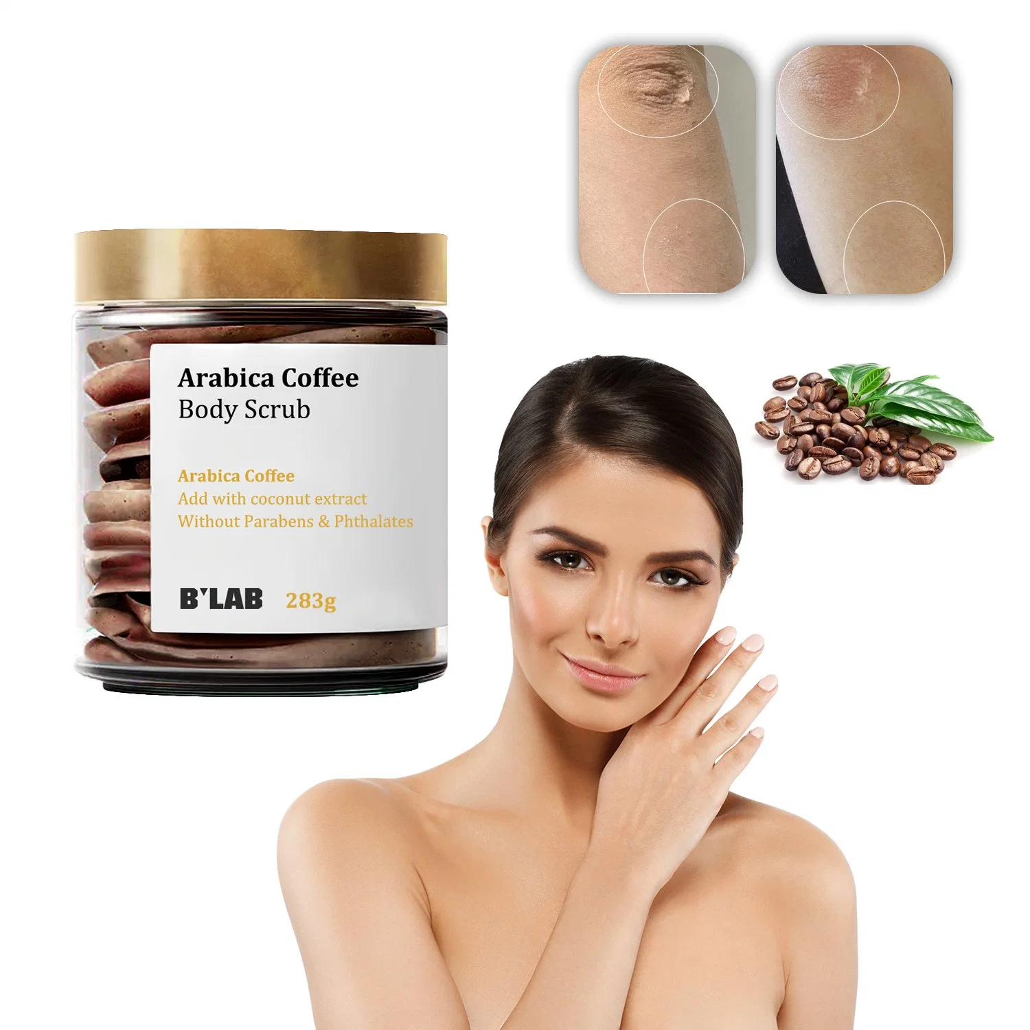 Private Label Wholesale Coffee Body Scrub for Cellulite Stretch Marks Spider Veins Acne Age Spots & Eczema