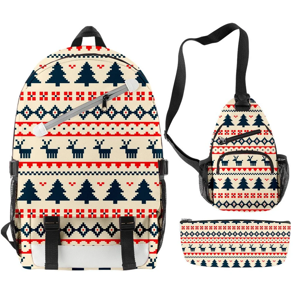 Nouveau Sac de Noël Ensemble barre oblique Zipper sac à dos, sac en bandoulière, un crayon cas