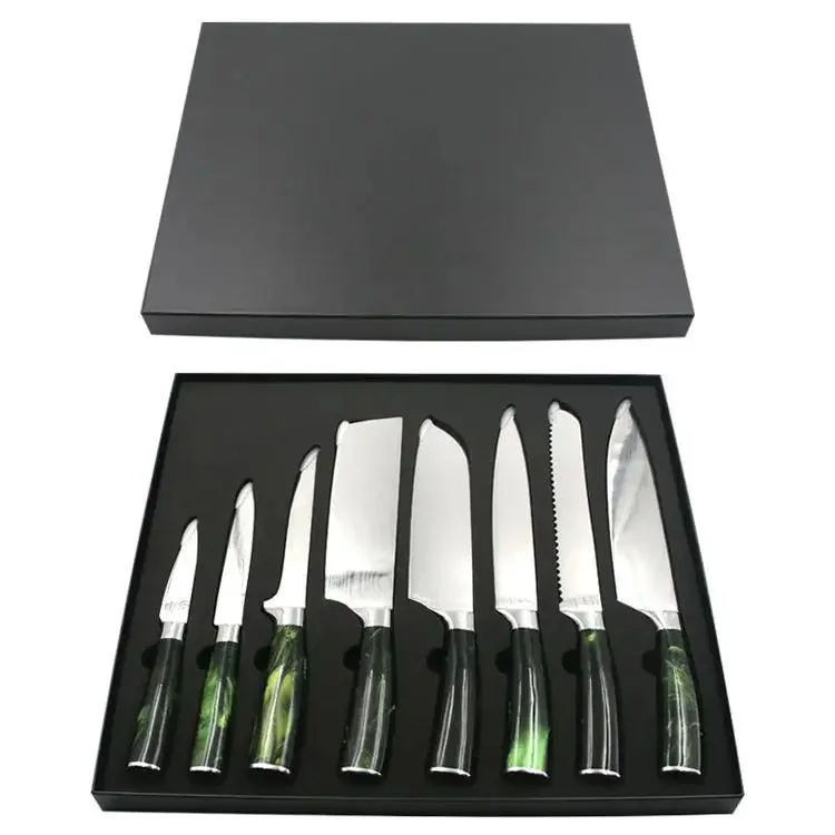 Professional multiuso 8 PC 8 pulgadas de la capa de 67 granos de Damasco caja japonesa Juego de cuchillos de chef de cocina en el cuadro de color negro magnético de regalo