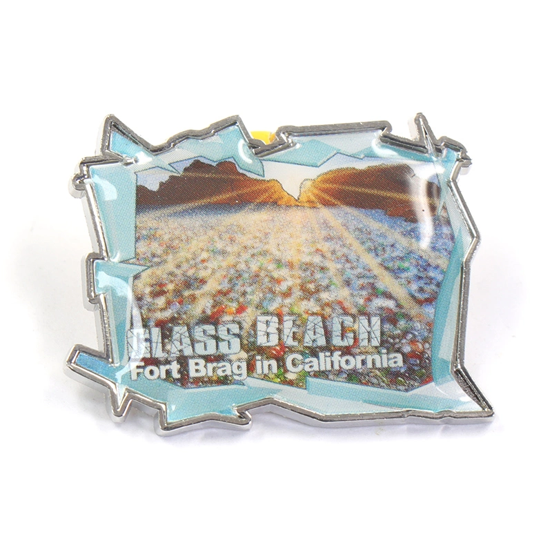 Factory Custom Made Nickel Plated Metal Alloy Badge Manufacturer Customized Traveling Souvenir Gift Emblem Bespoke Wholesale Us California Glass Beach Lapel Pin