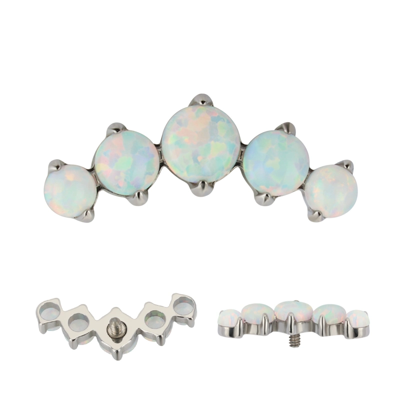 Gzn ASTM F136 Titanium Piercing Body Jewelry Internally 0.9mm Thread Earring 5 Prong Set Opal Stone Top Lip Rings New