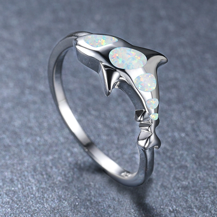 Factory Wholesale/Supplier Accessories Creative Design Shake Dolphin Shape Cute Fancy Fire Opal Fashion Jewelry Birthday Present Brass Ring