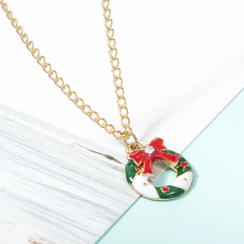 Christmas Series Bow Christmas Wreath Necklace Earring Set Christmas Jewelry Set