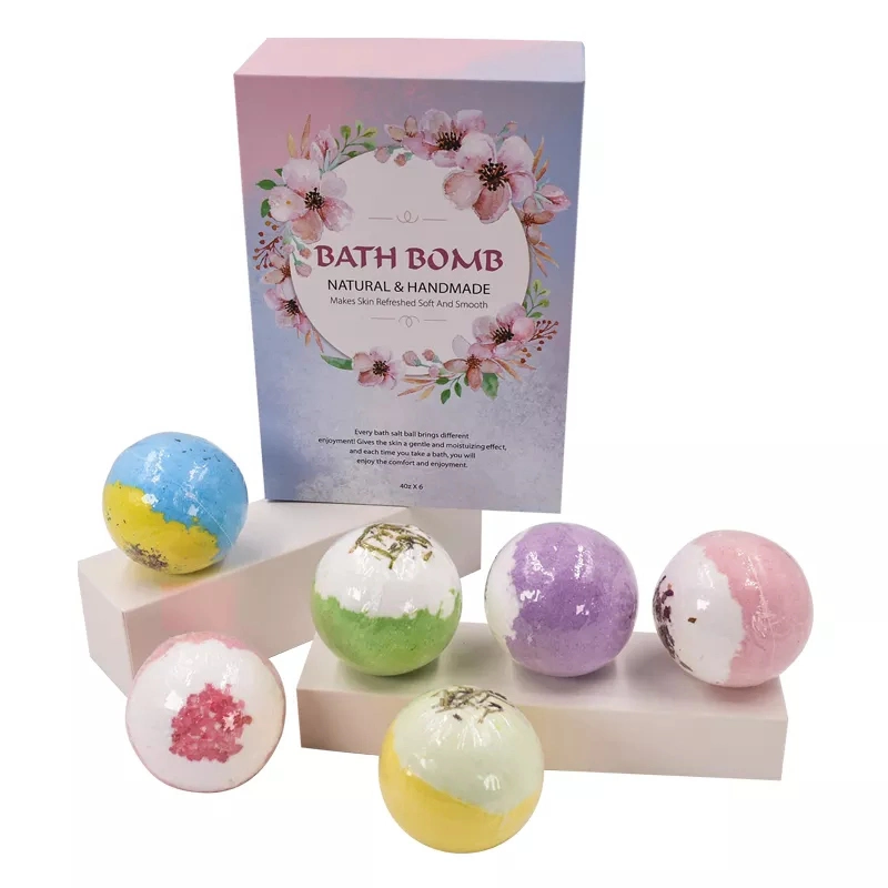 OEM Wholesale Pack of 6 with Dried Flower Body SPA Vegan Organic Bubble Foam Fizzy Essential Oil Bath Bomb Gift Set