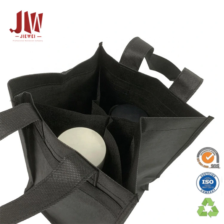 Custom Black Eco-Friendly Shopping 6 Bottle Divider Storage Non Woven Wine Bag