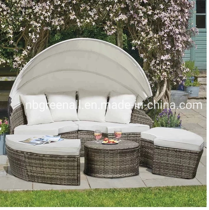 Round Rattan Patio Hotel Swimming Pool Wide Outdoor Garden Daybed with Cushions Furniture