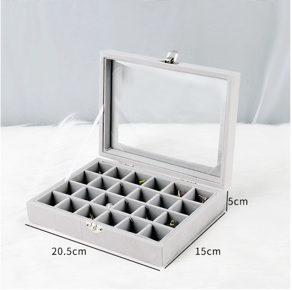 Ins Hot Glass Window Velvet Jewelry Packaging Grid Jewelry Tray Box for Bracelet