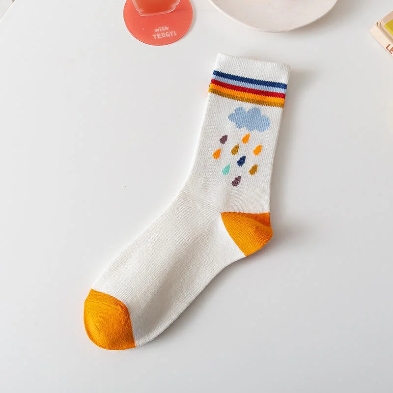 Cartoon Pattern Socks Pure Cotton School Orange Series Socks