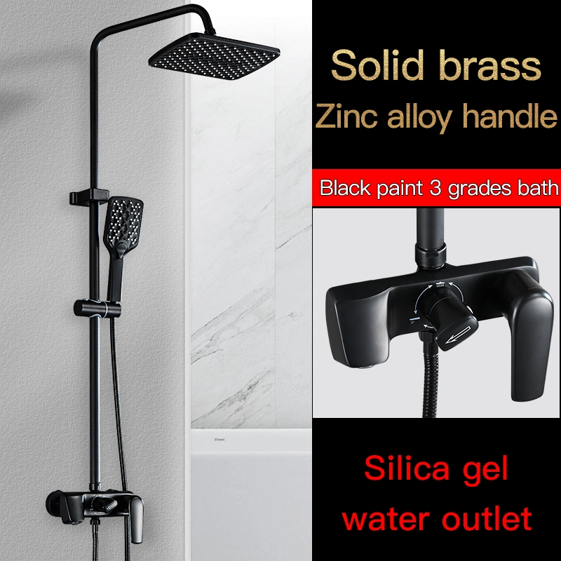 Black Brass Bathroom Wall Mount Single Handle Waterfall Shower Curtains Set