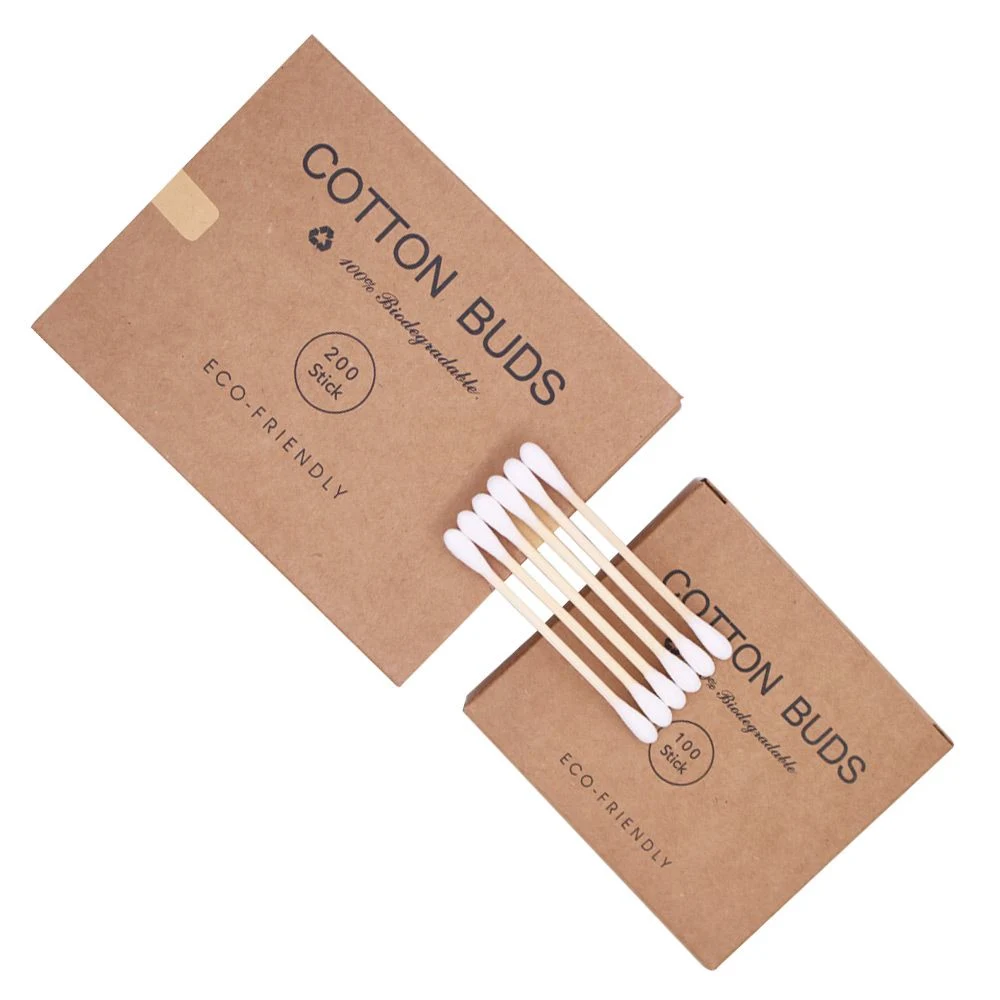 200PCS Highest Quality Bamboo Cotton Buds 100% Biodegradable Cotton Buds Plastic Free Product and Packaging