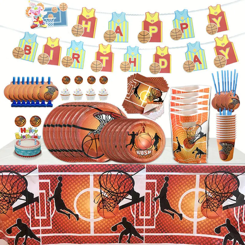 Birthday Party Sports Basketball Style Theme 8guest Party Decoration Sets Disposable Tableware