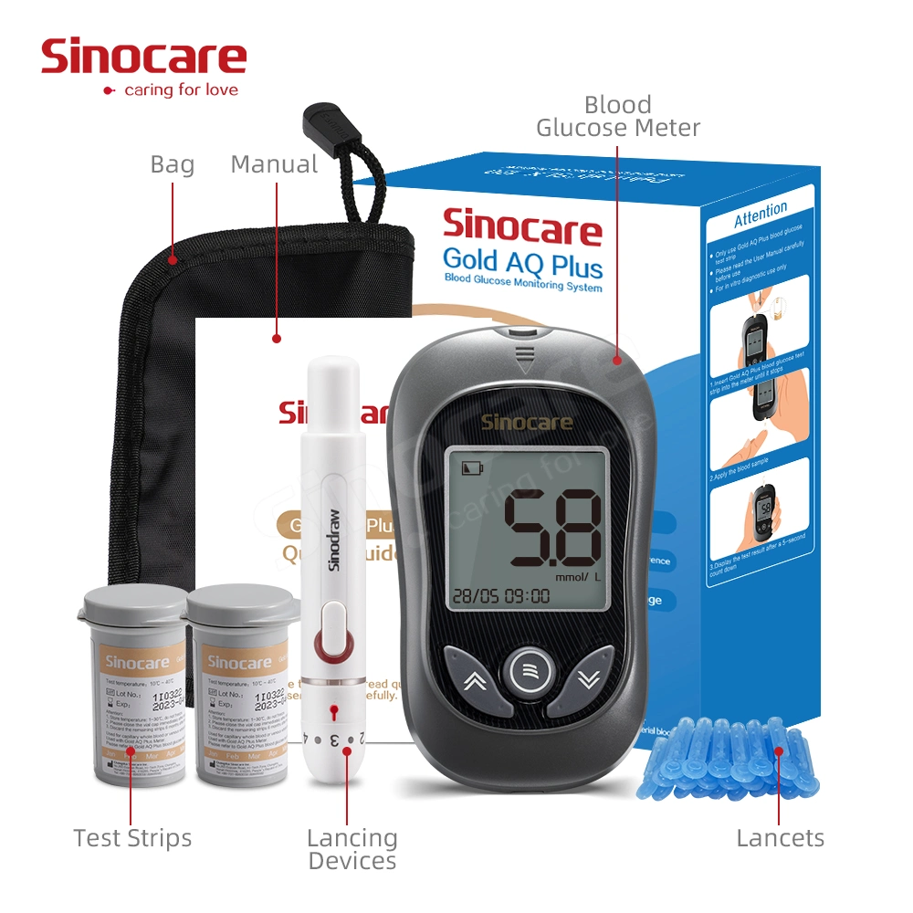 Sinocare Blutzuckermessgerät, Beste Qualität, Gold Aq Plus Glucometer Mit Teststreifen elektronisches digitales Blutzuckermessgerät