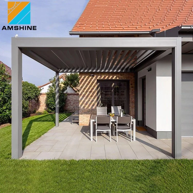 Fácil montaje motorizado eléctrico de lujo Pergola apertura techo Louvre exterior Impermeable moderno Pergola aluminio Louvre techo Pergola Tent