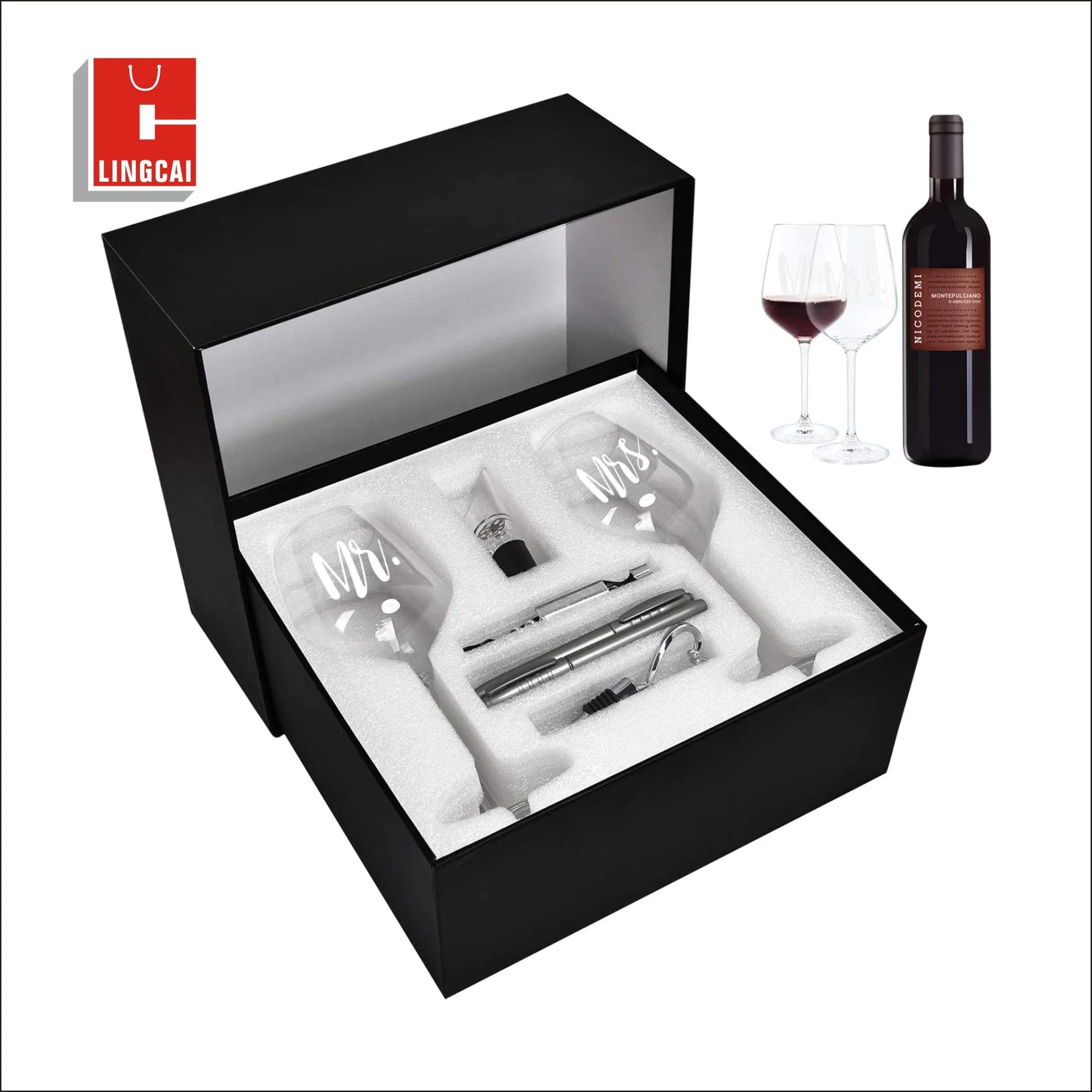 Cajas de regalo de cartón negro de lujo para copas de vino