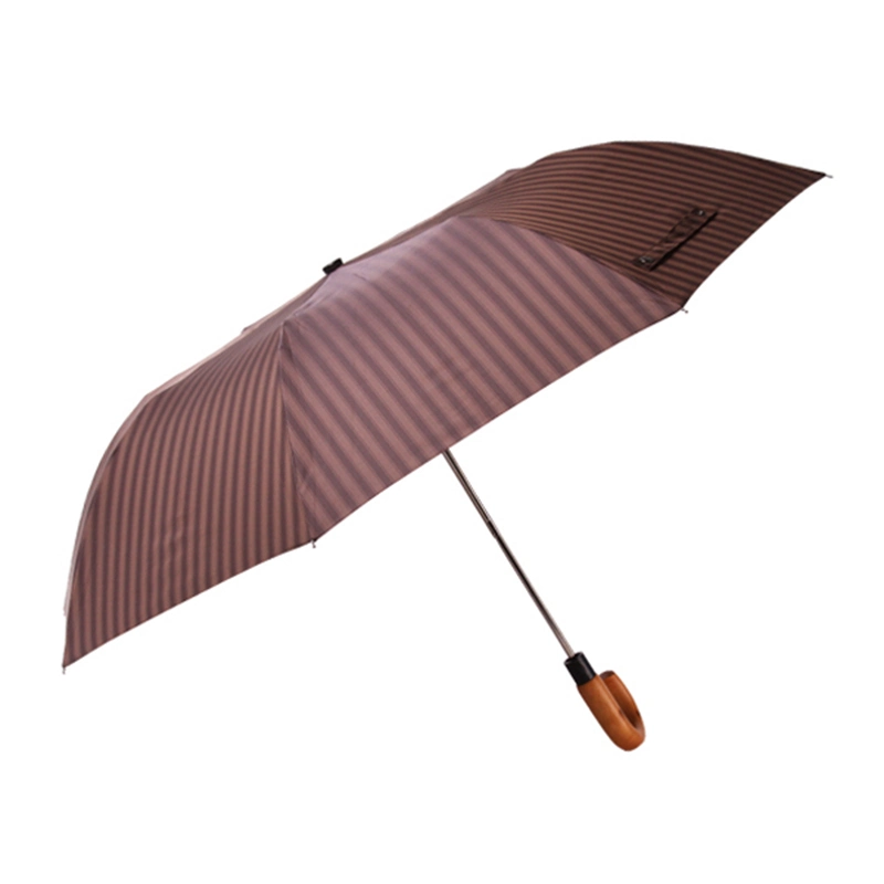 Wooden J Handle Business Auto Open Manual Close Windproof 2 Folding Umbrella for Men